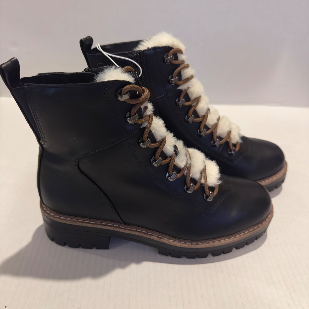 A New Day Leighton Black Faux Fur Combat Boots Memory Foam Size 8 096092160